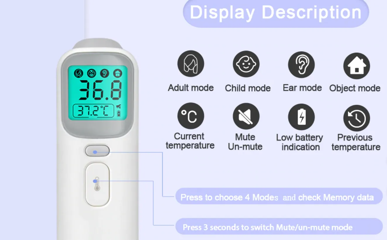 Multifunction Adult/Baby LCD Digital Non-Contact Forehead Thermometer