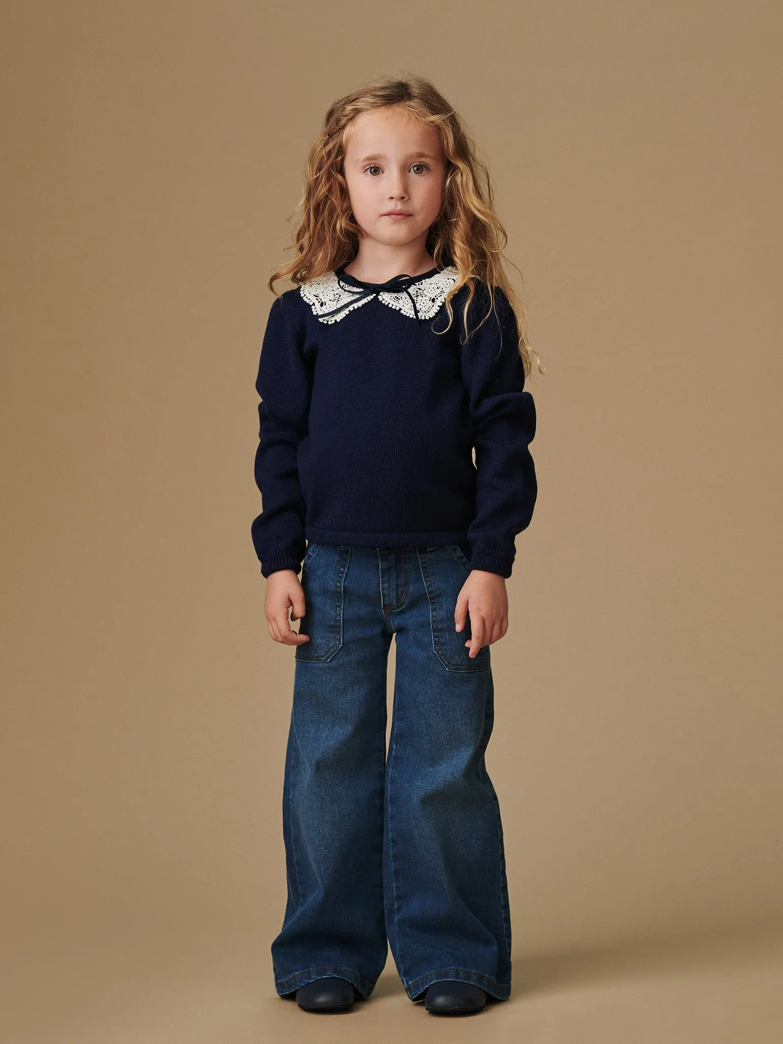 Navy Blanca Merino Girl Jumper