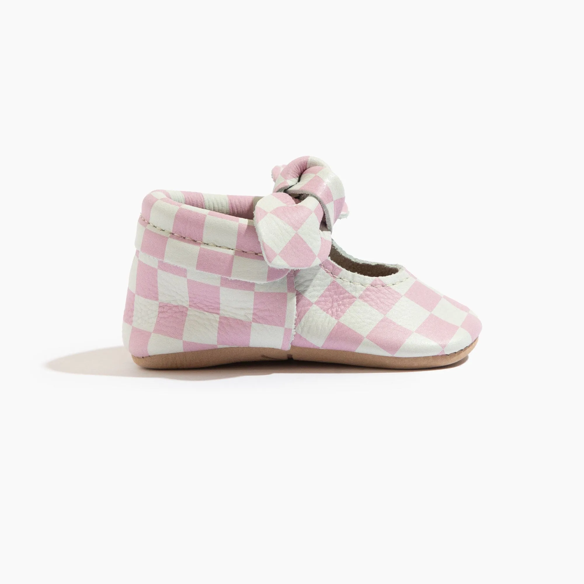 Petal Pink Check Knotted Bow Baby Shoe