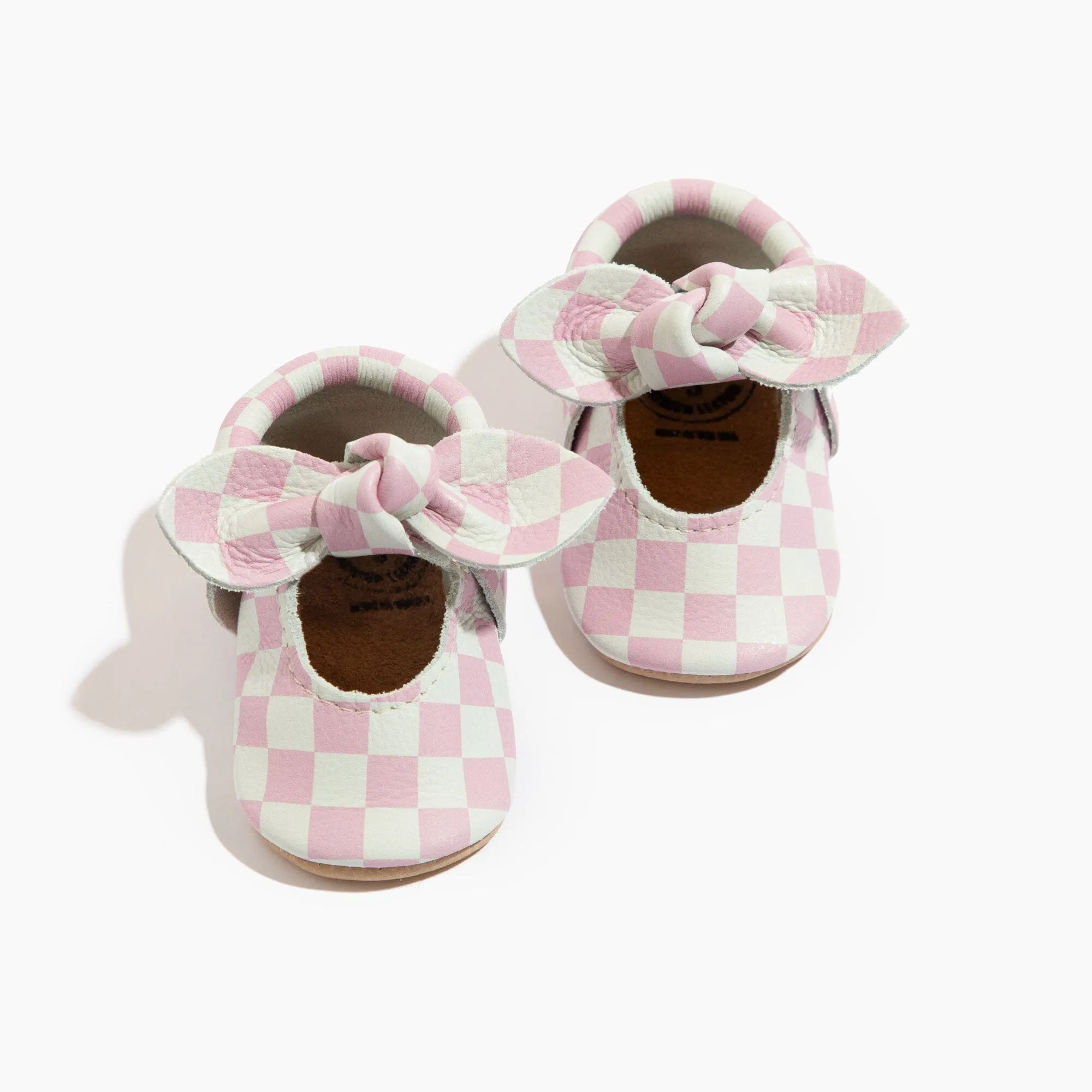 Petal Pink Check Knotted Bow Baby Shoe