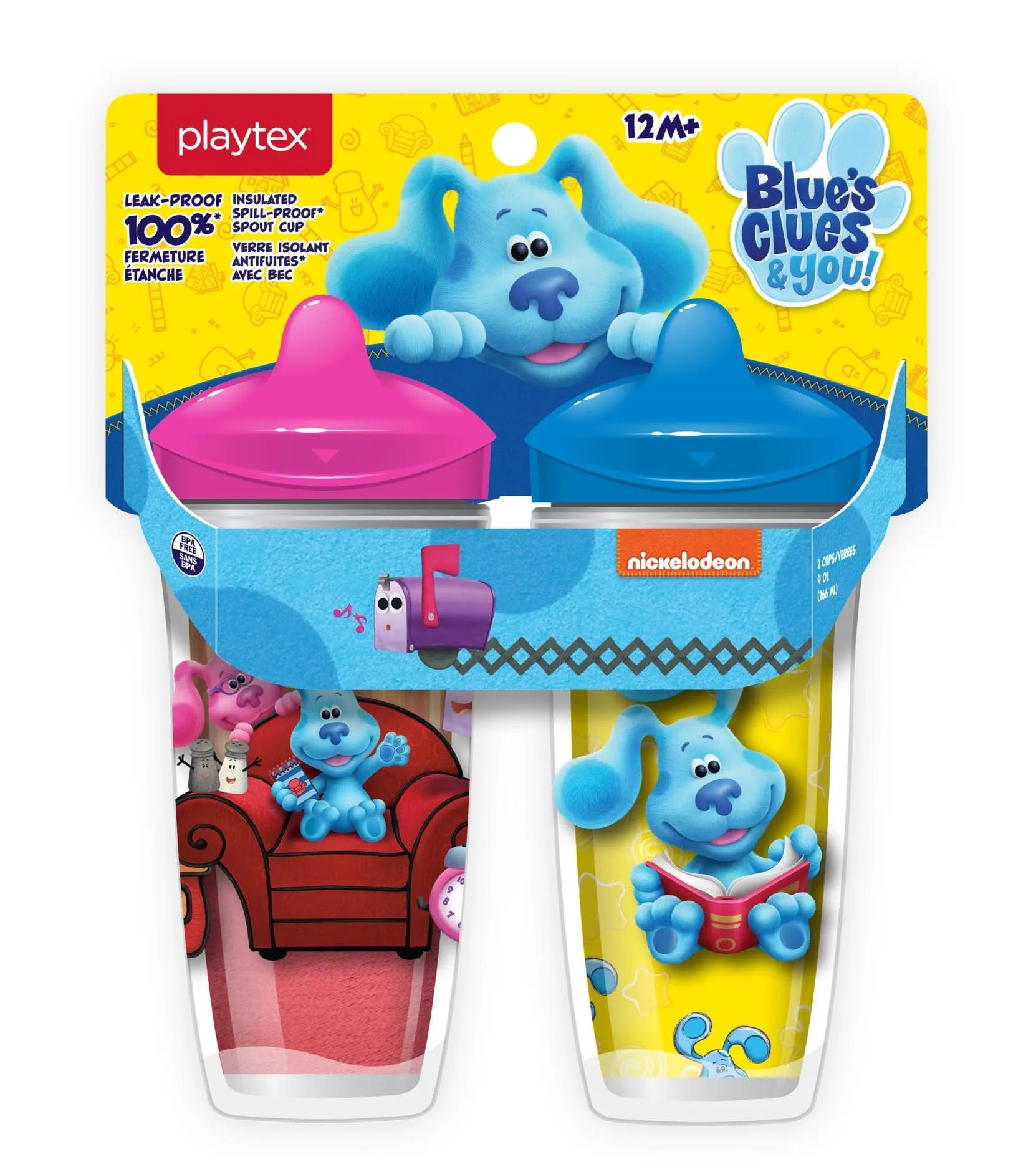 Playtex Baby Sipsters Stage 3 Blue's Clues Straw Cups, Spill-Proof, Leak-Proof, and Insulated, 9 Ounce (Pack of 2)