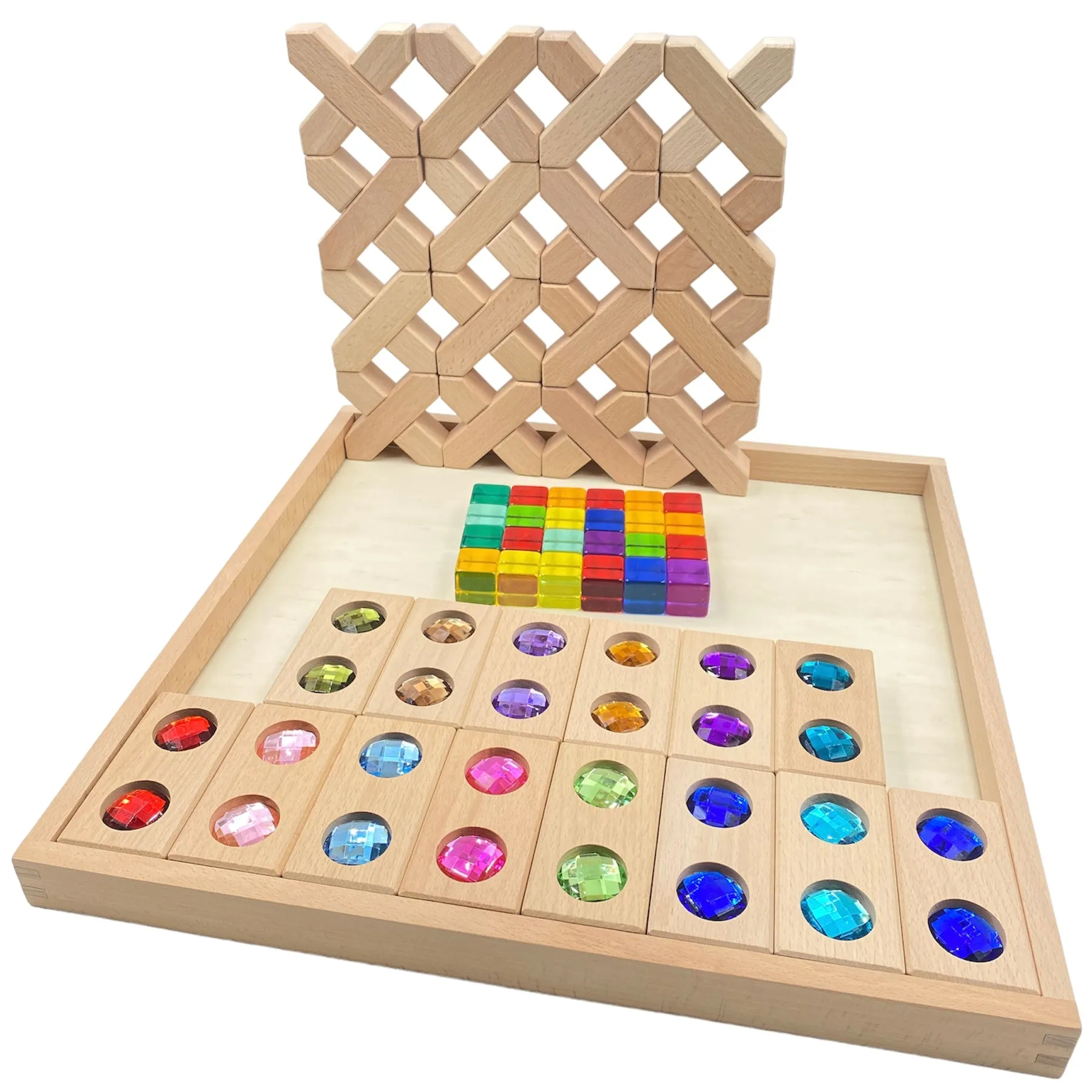 **Pre-order (Ships in 2-3 Weeks)**54 Pcs Combination Set with X-shape and Rectangular Gemmed Blocks and Lucite Cubes