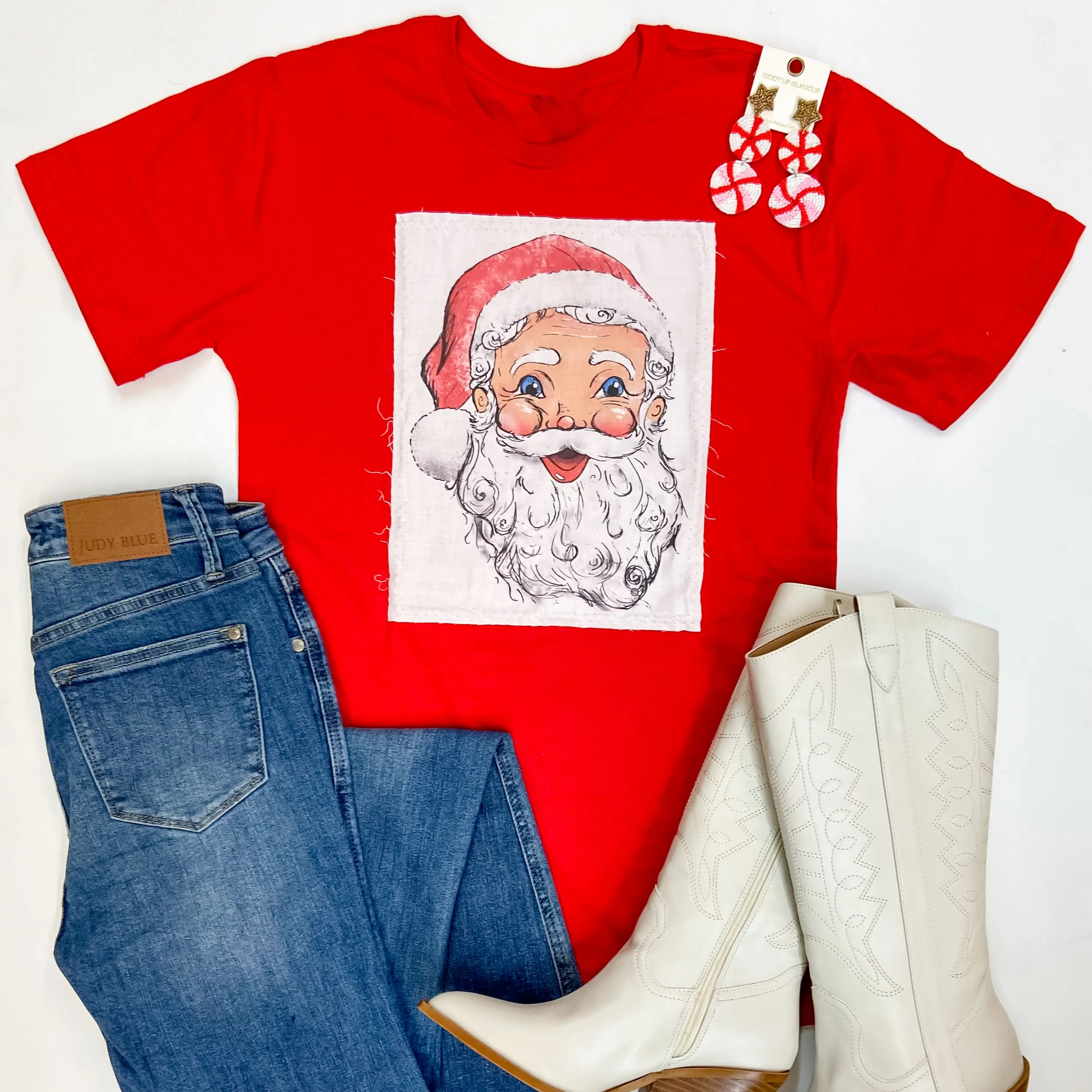 Santa Baby Short Sleeve Patch Graphic Tee in Red