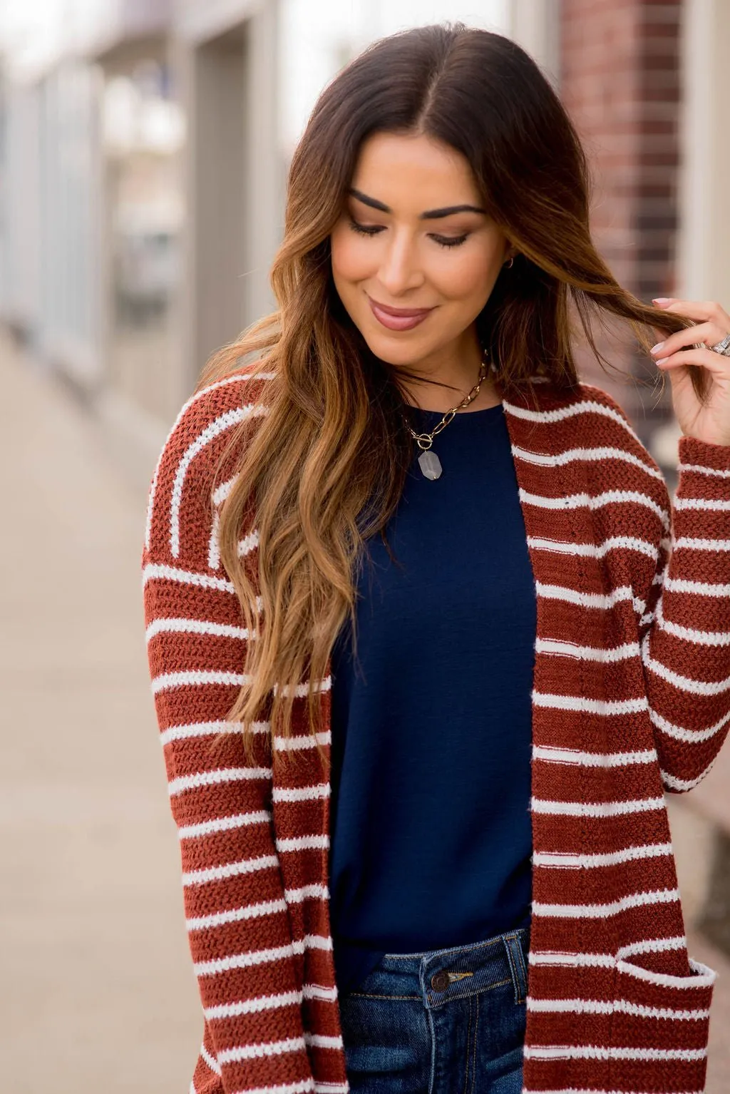 Thin Striped Knit Tunic Cardigan