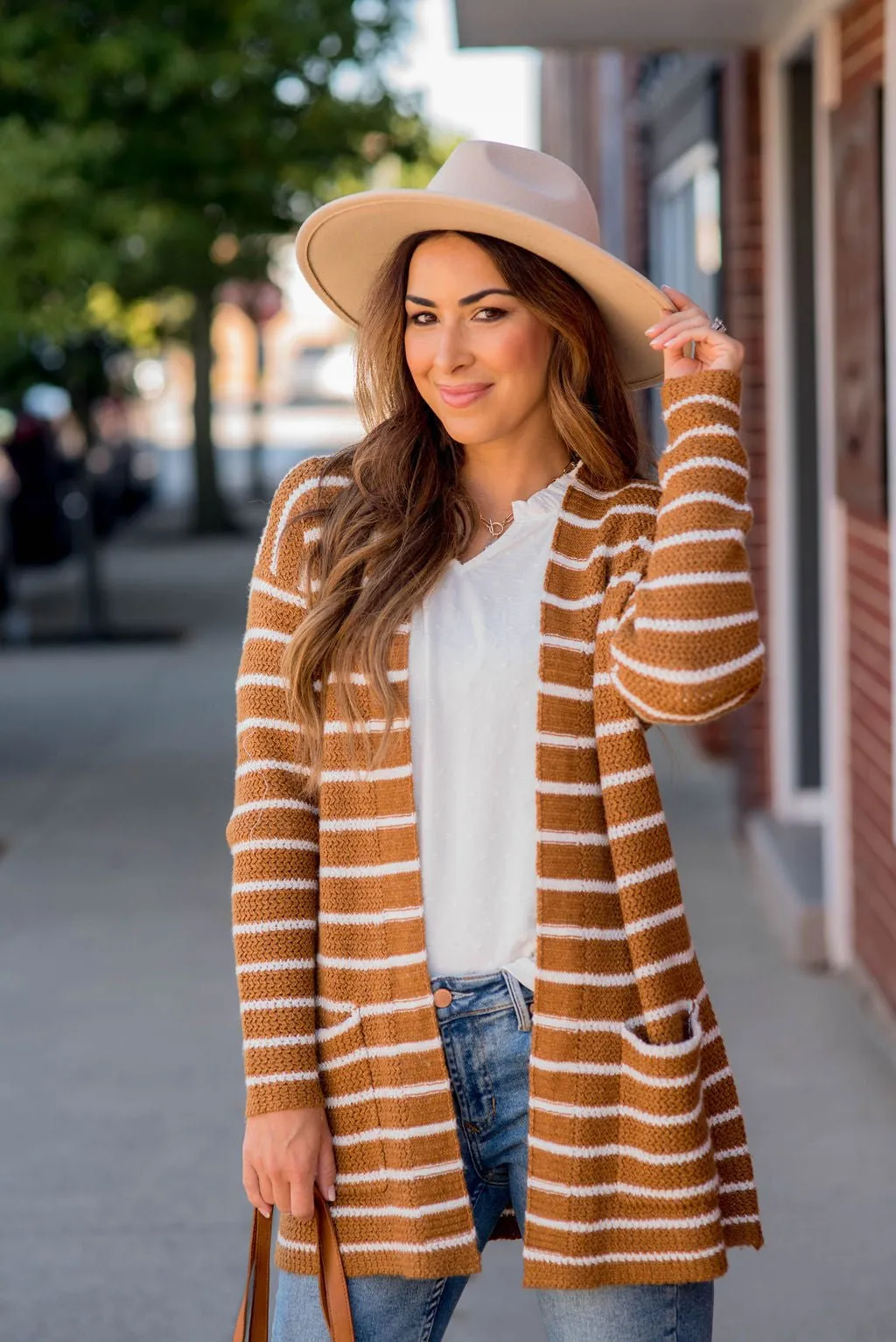 Thin Striped Knit Tunic Cardigan