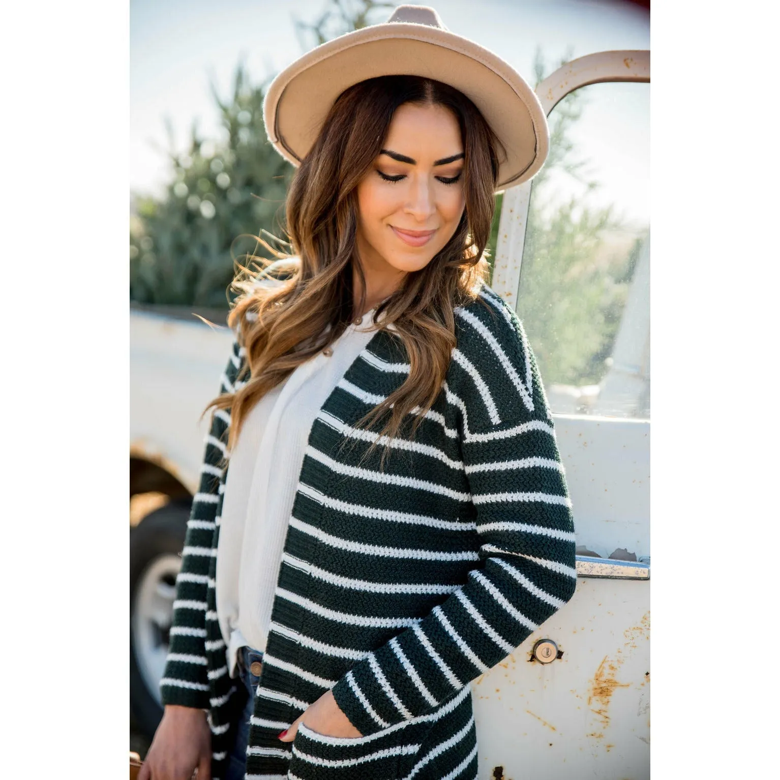 Thin Striped Knit Tunic Cardigan