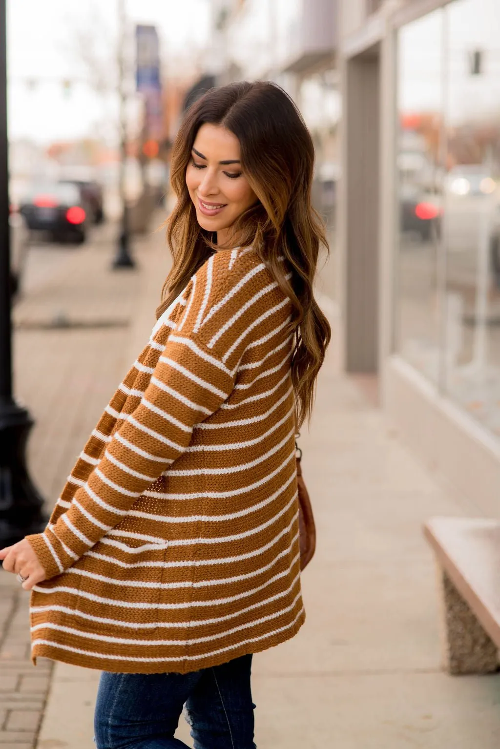 Thin Striped Knit Tunic Cardigan