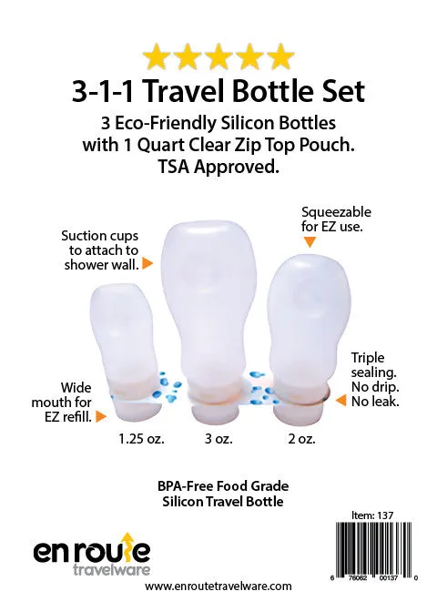 Travel Bottle Set. Non Leak. Three Sizes. Squeezable (#137)