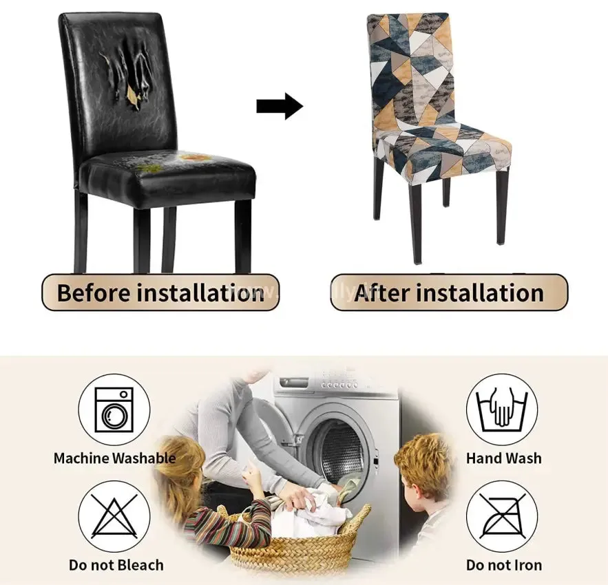 Trendily Premium Wrinkle-Free Stretchable | Washable Printed Chair Covers, Tringle (CC-076)