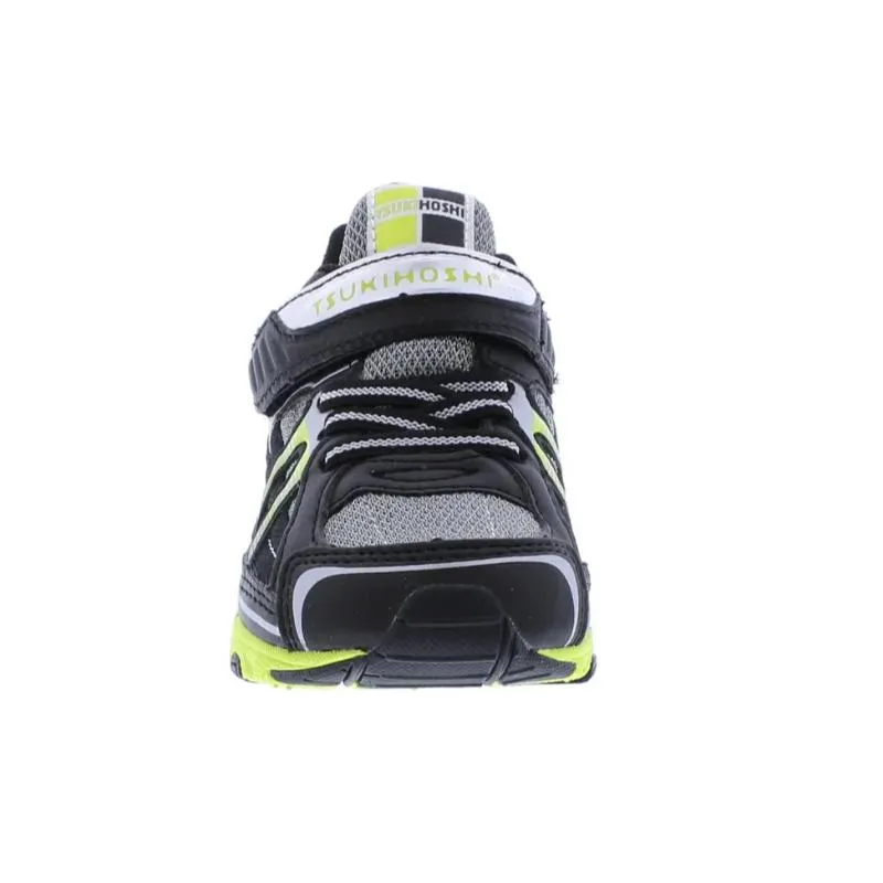 Tsukihoshi Storm Boys Black Lime Running Shoes - Lightweight, Machine Washable Sneakers for Big Kids & Toddlers