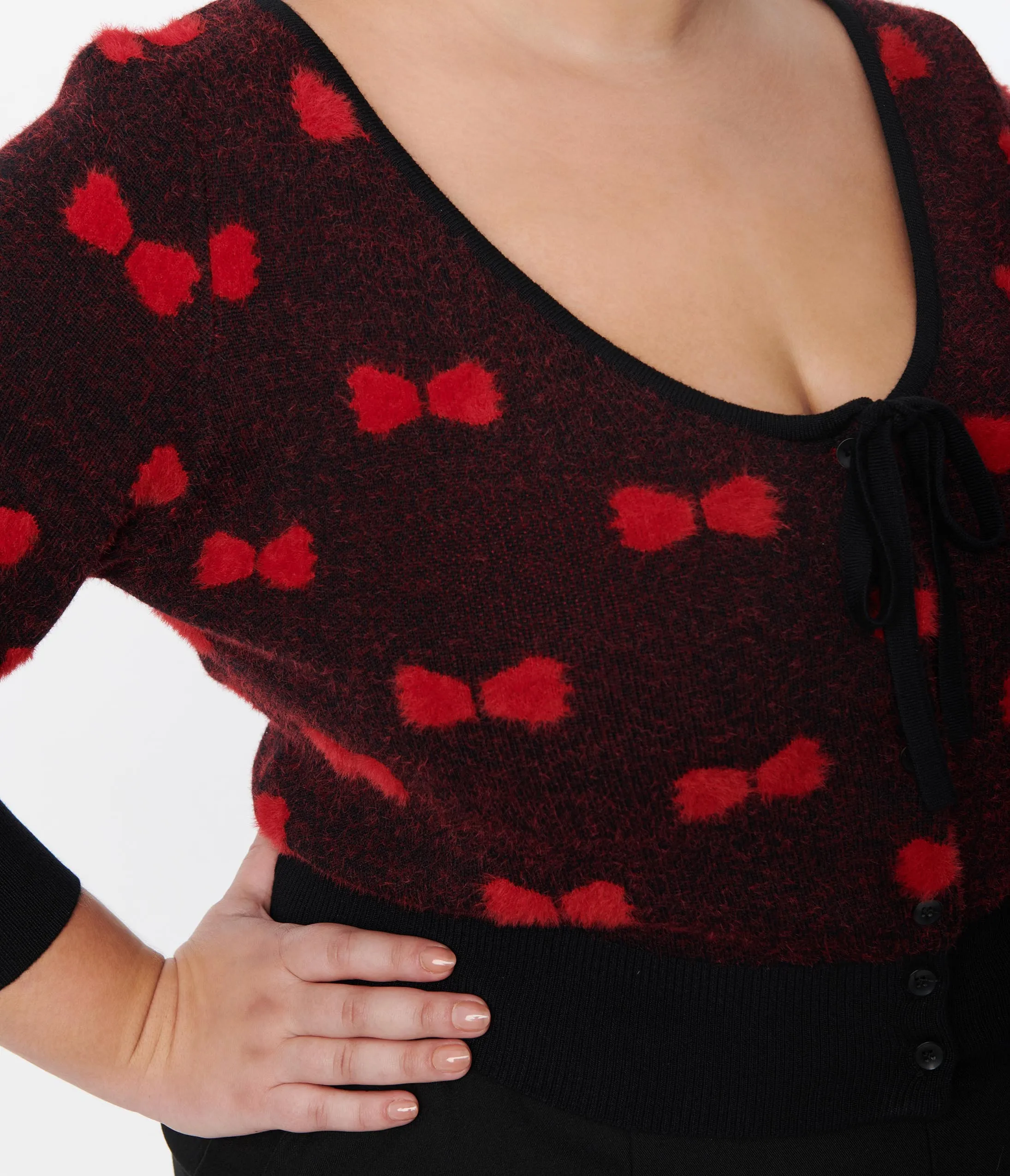 Unique Vintage Plus Size Black & Red Bows Dandy Cardigan