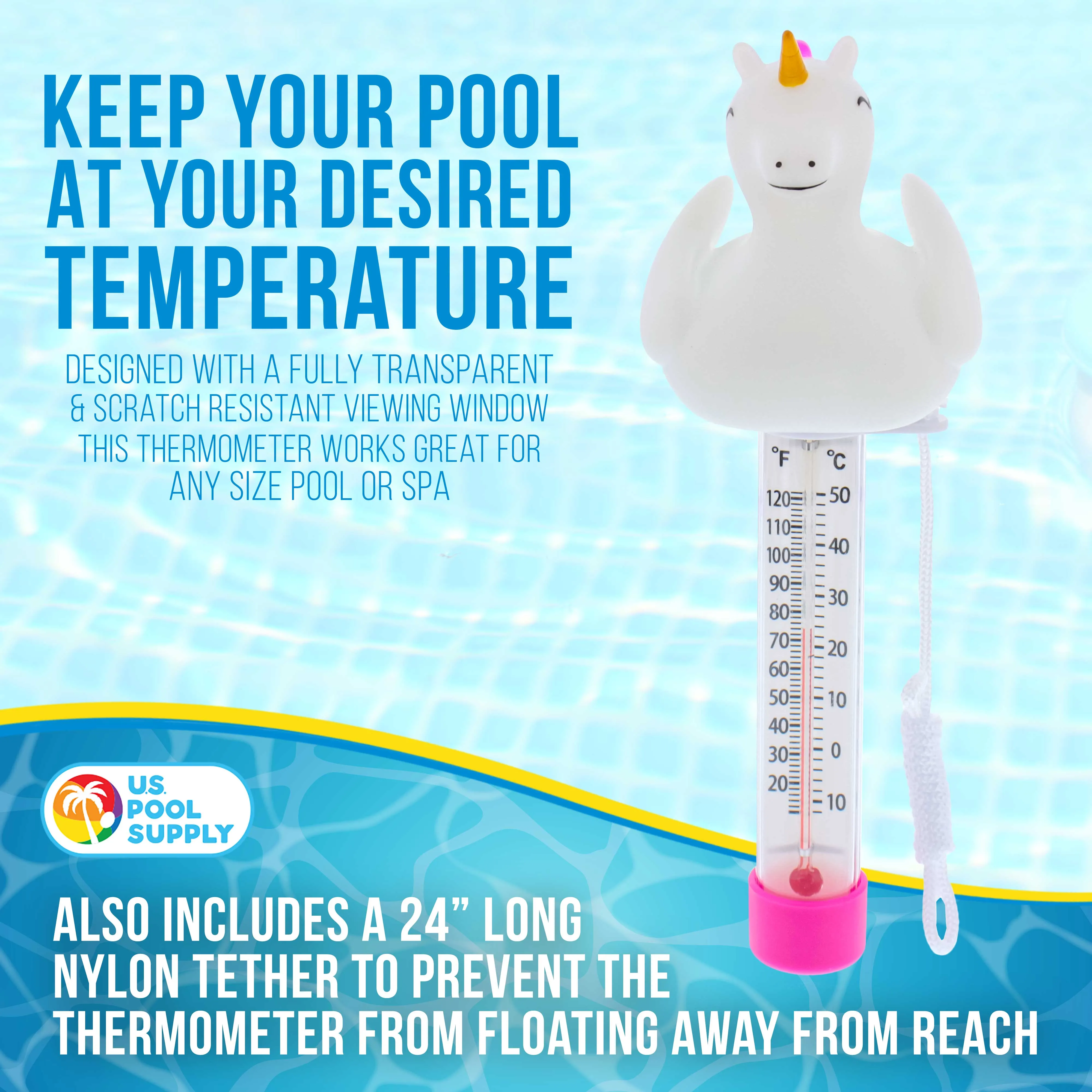 U.S. Pool Supply Floating Unicorn Thermometer - Easy to Read Temperature Display, Measures up to 120°F & 50°C, Swimming Pools, Spas, Kids Pools, Cute