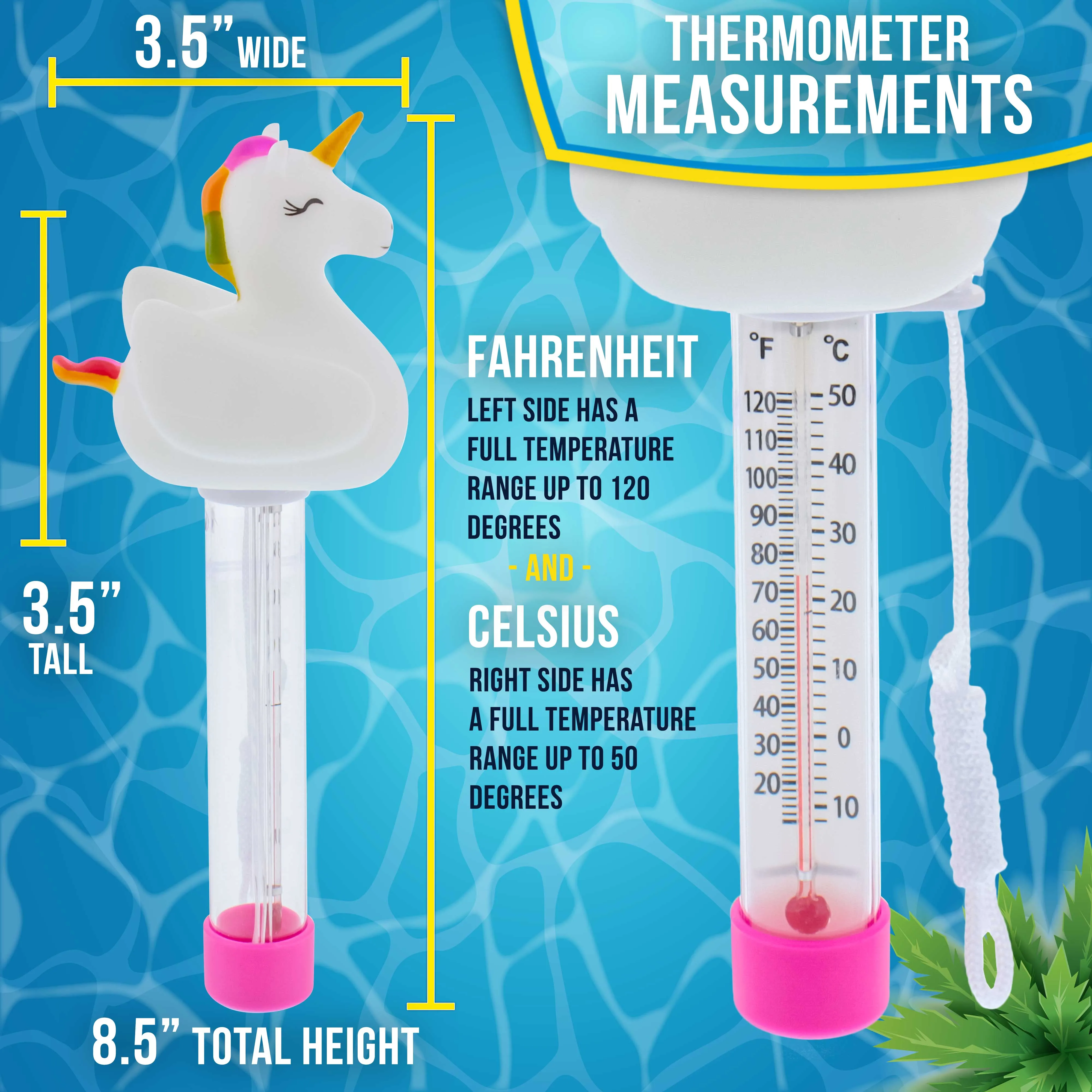 U.S. Pool Supply Floating Unicorn Thermometer - Easy to Read Temperature Display, Measures up to 120°F & 50°C, Swimming Pools, Spas, Kids Pools, Cute