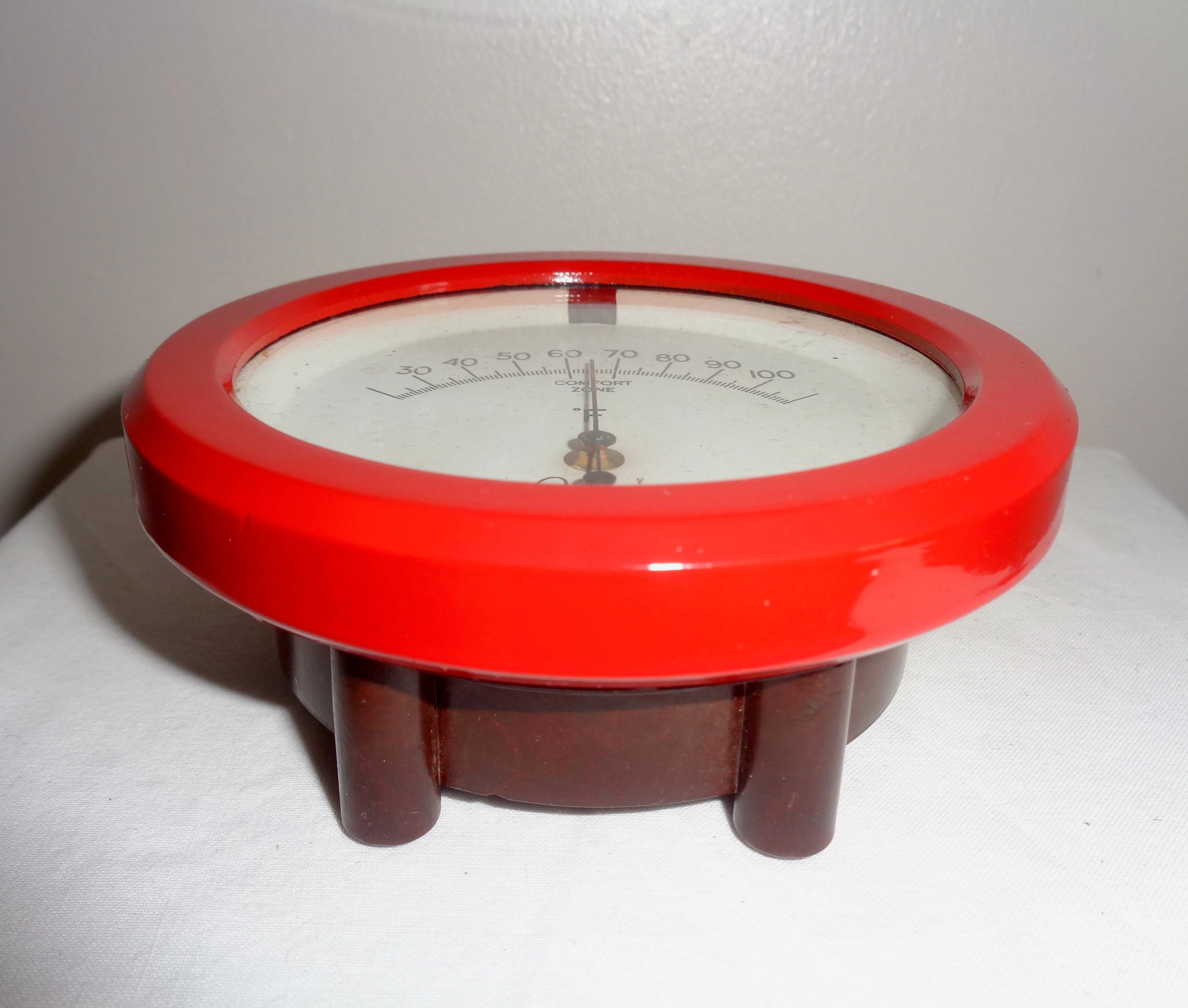 Vintage Large Bakelite Rototherm Thermometer With Painted Red Surround