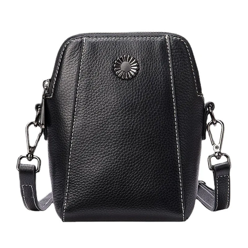 Women Genuine Leather Crossbody Bag Geometric Splicing Multi-pocket Shoulder Messenger Bag